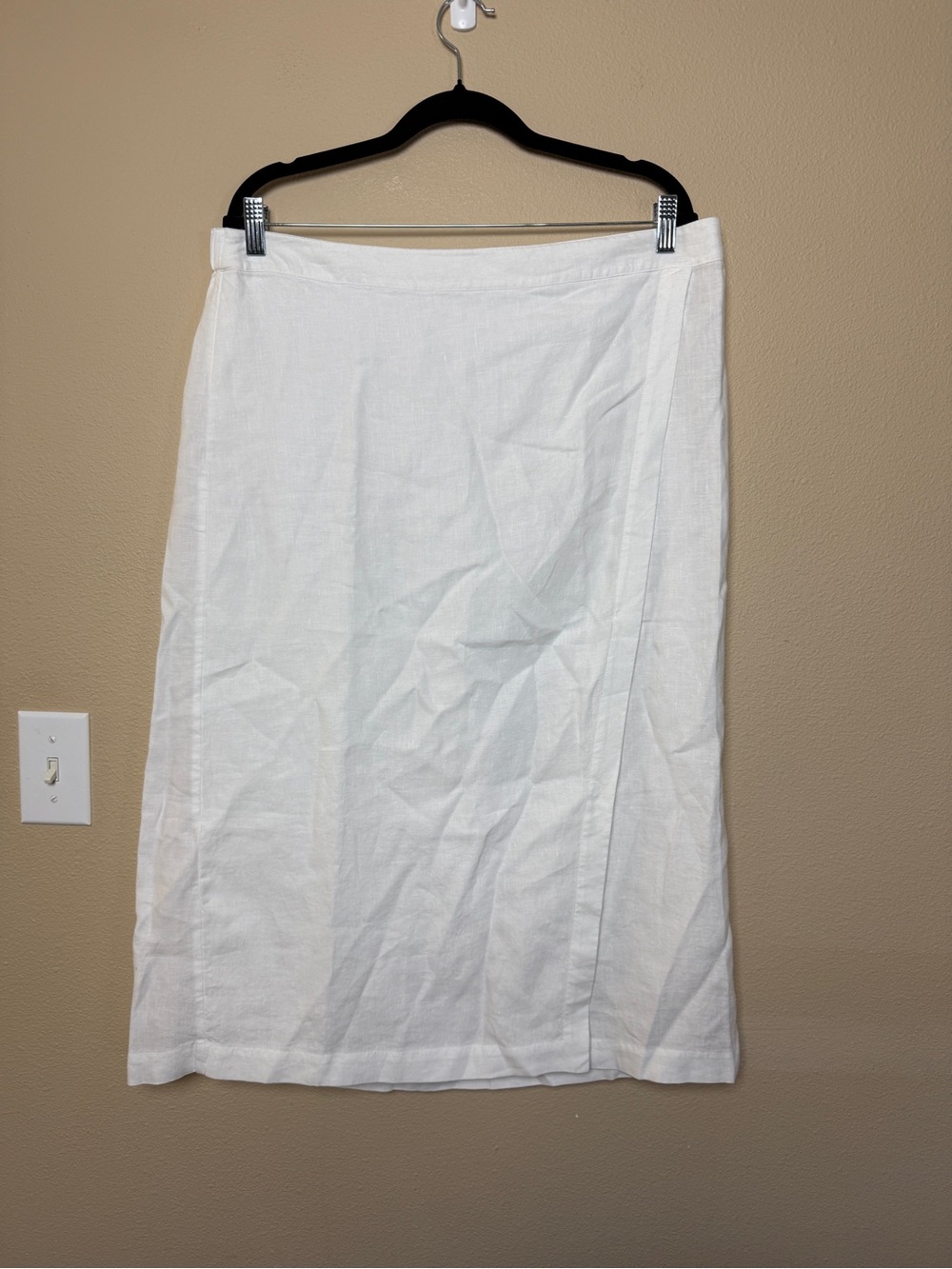 Eileen Fisher White Organic Linen Wrap Calf Length Skirt Size L
